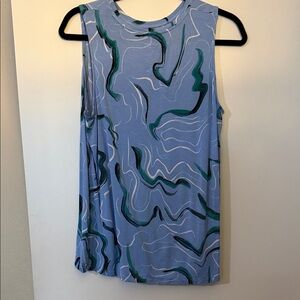 Nine West Blue and Green Abstract Muscle Tee
